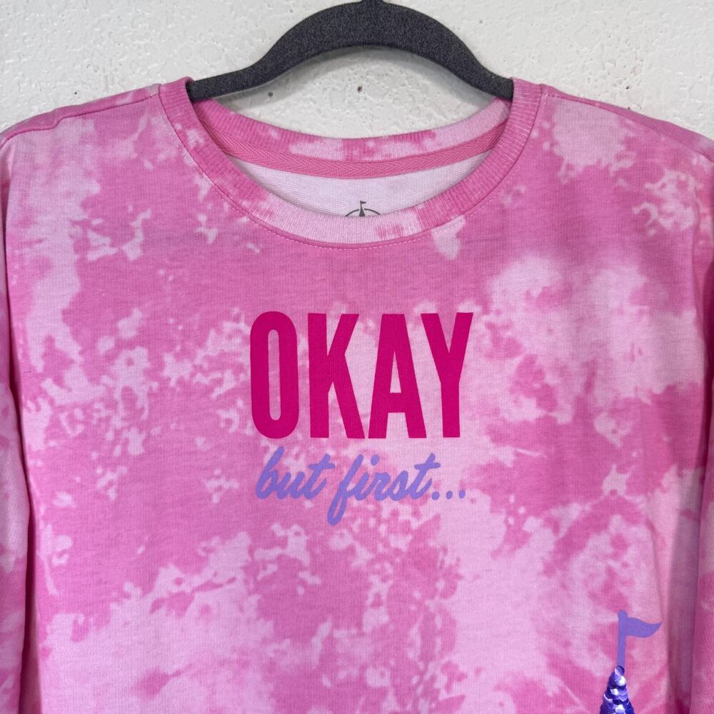 Disney World Sweatshirt Women XL But First Disneyland Parks Merch Tie Dye Sequin - Picture 3 of 10